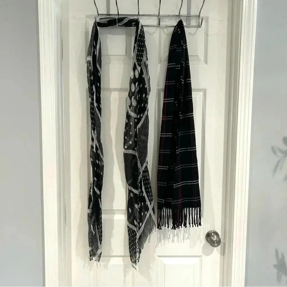 Collection Eighteen Scarf Bundle Black White Red Fringe Wrap Raw Edge Geometric - Picture 5 of 10